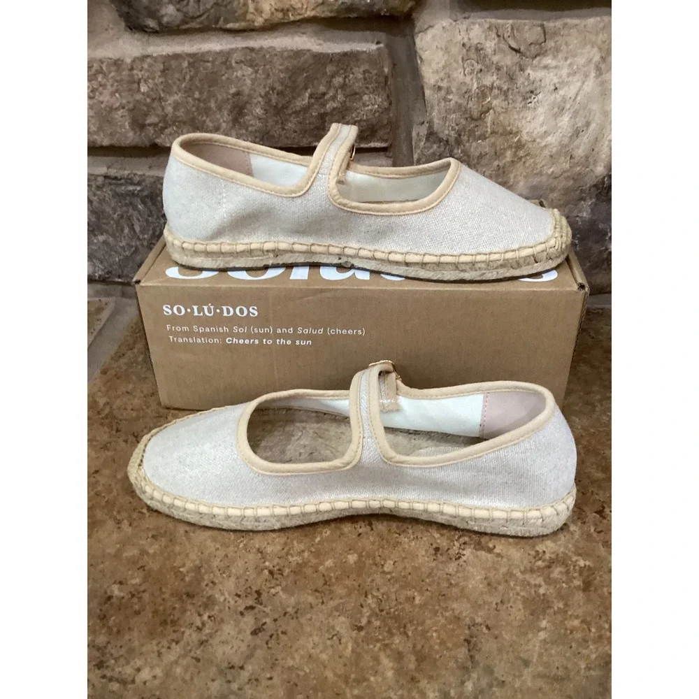 Soludos Mary Jane Espadrilles Natural Undyed Canvas Flats Size US 7-7.5 New